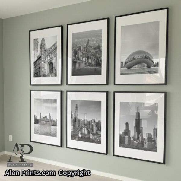 Chicago Gallery Wall Art Set of 6, BW & Color, Horizontal Vertical Square, Digital Prints